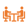 Orange icon of two people seated at a table