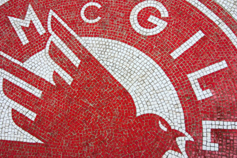 Tiled red and white ƻԺ Crest from ƻԺ Athletics floor