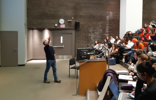 Professor Michael Brown lecturing to undergraduates