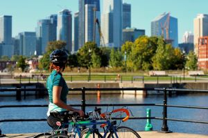 Cyclist along the Lachine Canal in Montreal