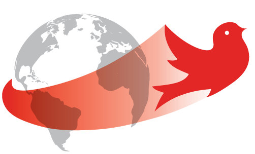 苹果淫院 Abroad Logo the red martlet bird flying away from a silhouette of the earth