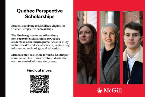 Students applying to ƻԺ are eligible for Québec Perspective Scholarships. 